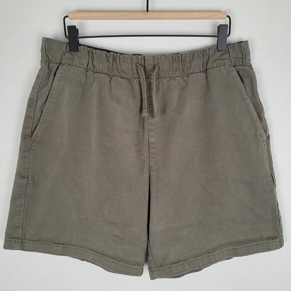 Everlane The Easy Short Organic Cotton Stretch Twill Elastic Waist Green Size M - Picture 2 of 10